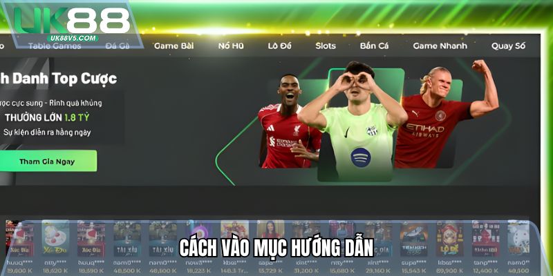 Cách vào mục hướng dẫn